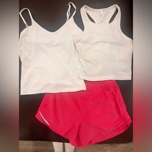 LULULEMON BUNDLE SIZE 6, TWO TANKS ONE PAIR SHORTS